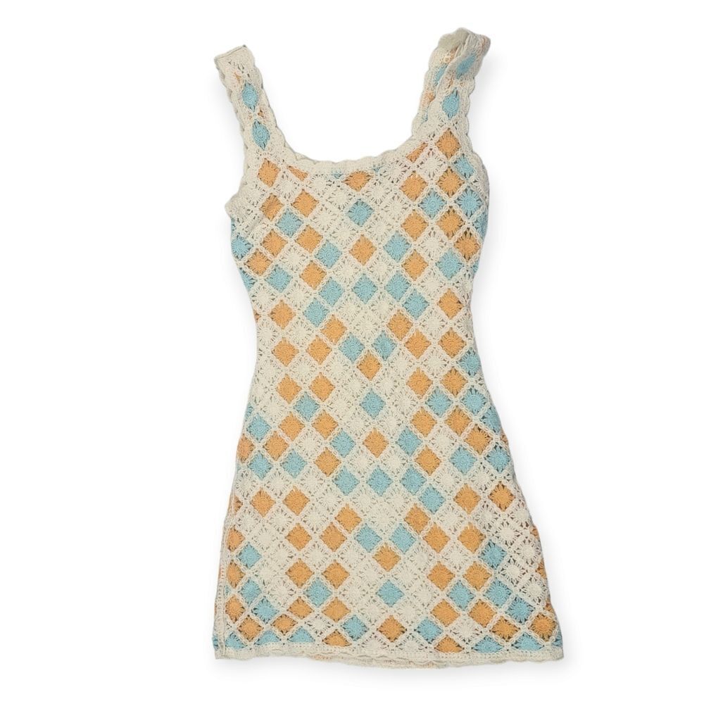 Entro Colorful Crochet Knit Sleeveless Mini Dress Women's Size‎ Small - Picture 3 of 13